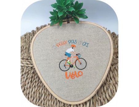 Motif de broderie machine  j'peux pas j'ai vélo