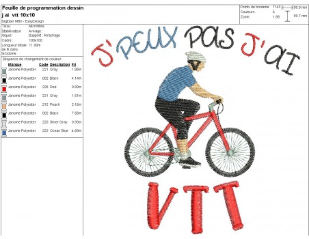 Motif de broderie machine  j'peux pas j'ai VTT