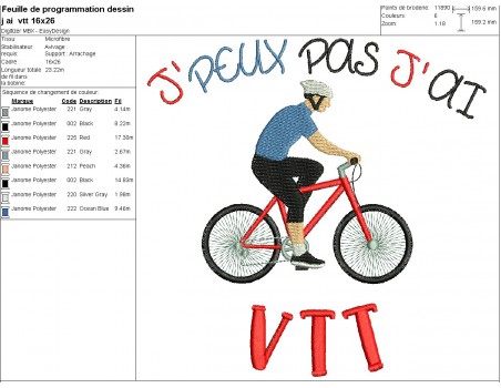 Motif de broderie machine  j'peux pas j'ai VTT