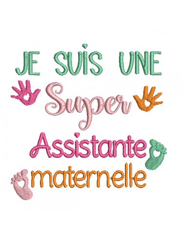 Motif de broderie texte  super assistante maternelle