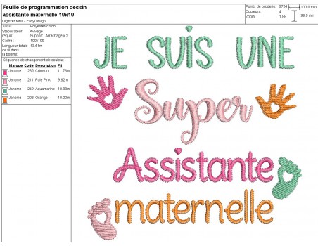 Motif de broderie texte  super assistante maternelle