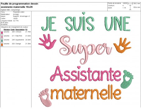 Motif de broderie texte  super assistante maternelle