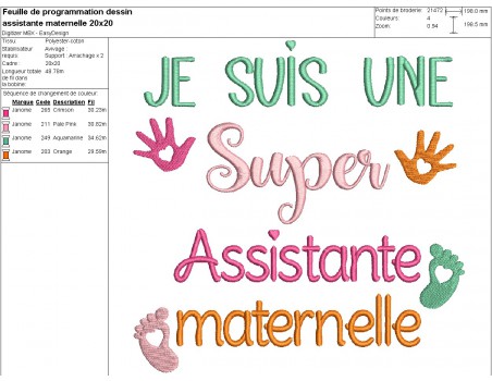 Motif de broderie texte  super assistante maternelle