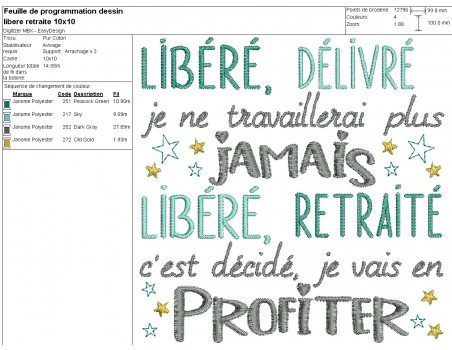 Motif de broderie machine libéré retraité