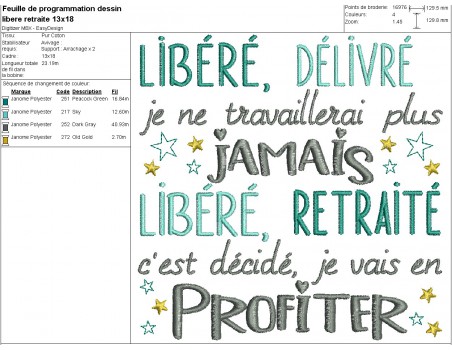 Motif de broderie machine libéré retraité