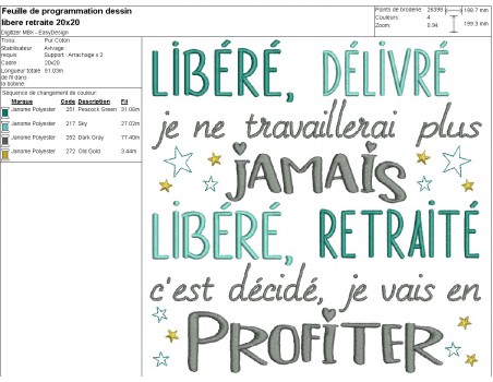 Motif de broderie machine libéré retraité