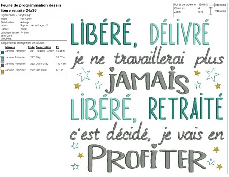 Motif de broderie machine libéré retraité