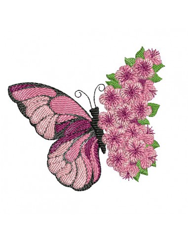 Motif de broderie machine  papillon fleuri