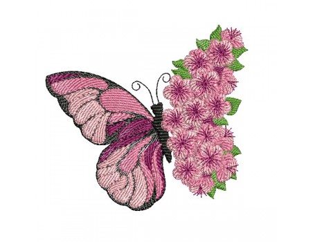 Motif de broderie machine  papillon fleuri