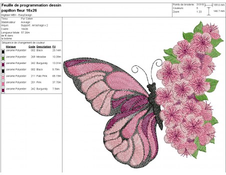 Machine embroidery design   flowers butterfly