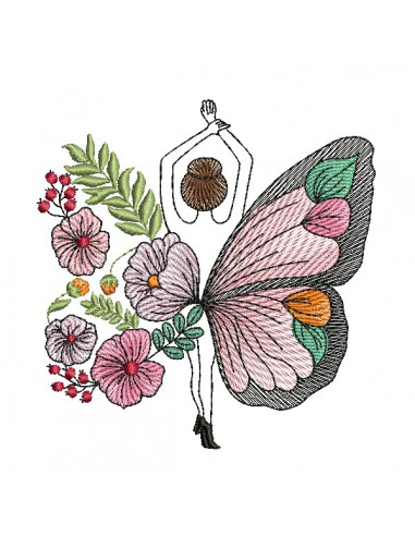 Machine embroidery design woman flowers butterfly