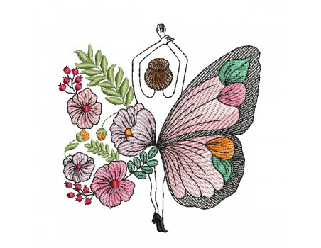 Machine embroidery design woman flowers butterfly