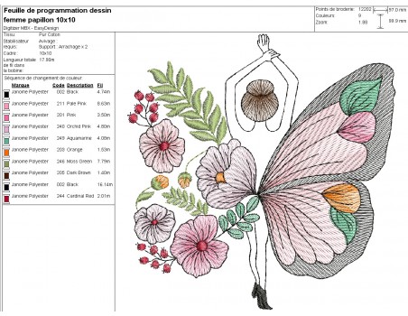 Machine embroidery design woman flowers butterfly