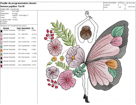 Machine embroidery design woman flowers butterfly