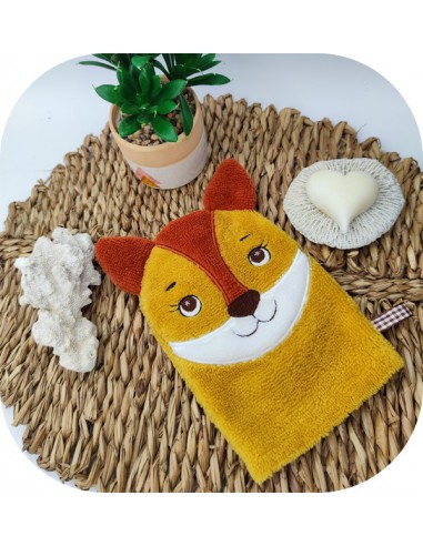 machine embroidery design fox wasch mitt  ITH