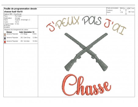 Motif de broderie machine chasse fusil