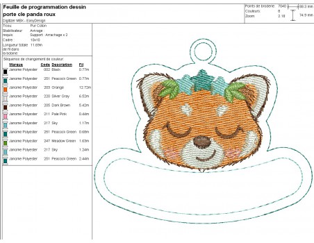 machine embroidery design Red panda keychains customizable ith