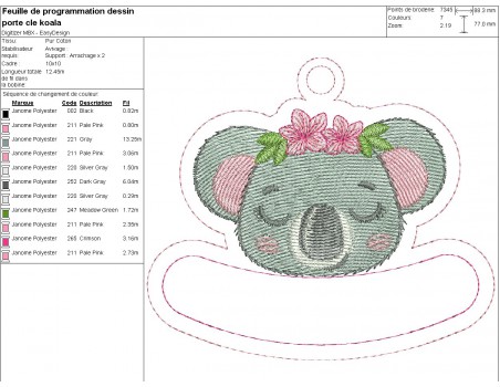 machine embroidery design koala keychains customizable ith