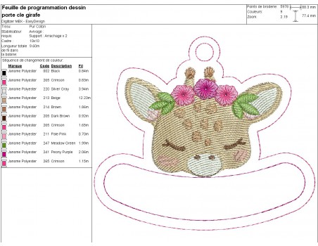 machine embroidery design giraffe keychains customizable ith