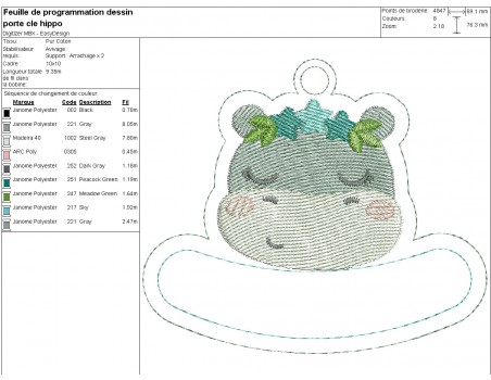 machine embroidery design hippopotamus keychains customizable ith