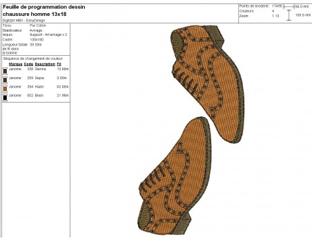 machine embroidery design men's shoe