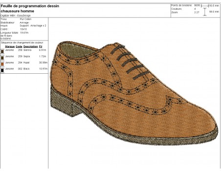 machine embroidery design men's shoe