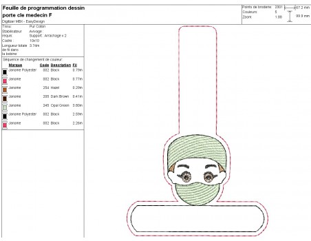 Motif de broderie machine porte clé femme médecin ITH