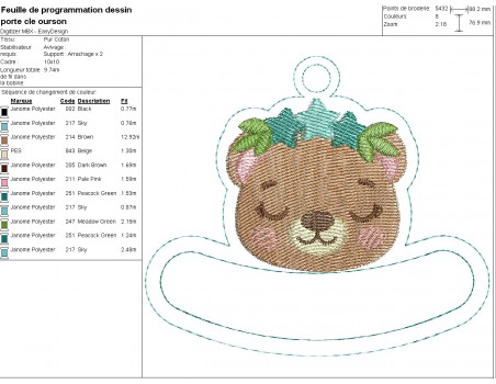 Motif de broderie machine porte clés ourson  personnalisable  ITH