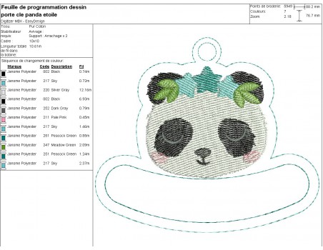 Motif de broderie machine porte clés panda  personnalisable  ITH