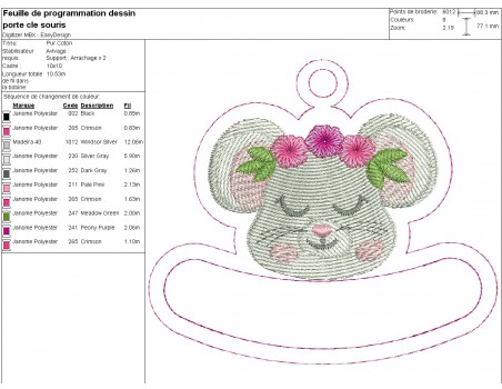 Motif de broderie machine porte clés souris personnalisable  ITH