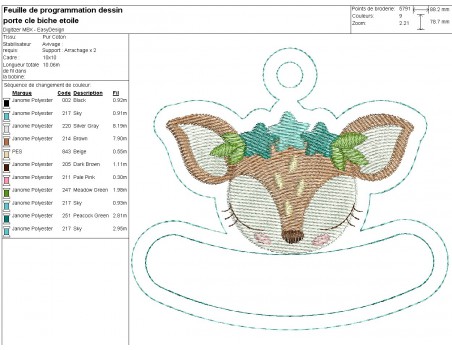 Motif de broderie machine porte clés biche  personnalisable  ITH