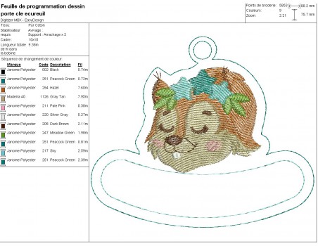 Motif de broderie machine porte clés écureuil personnalisable  ITH