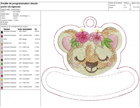 machine embroidery design tigress keychains customizable ith