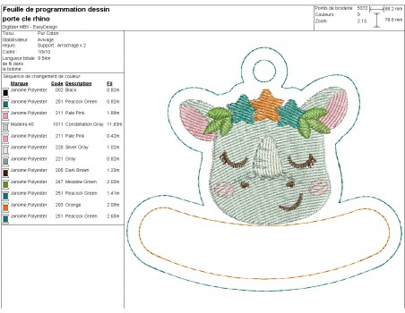 machine embroidery design rhinoceros keychains customizable ith