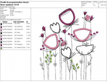 Motif de broderie machine  appliqué fleurs