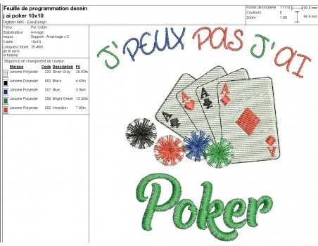 machine  embroidery design i can't i have poker