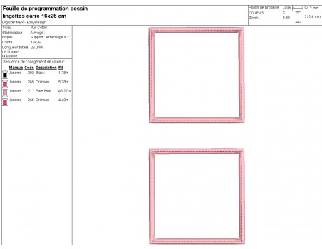 Motif de broderie machine ITH lingettes carrées
