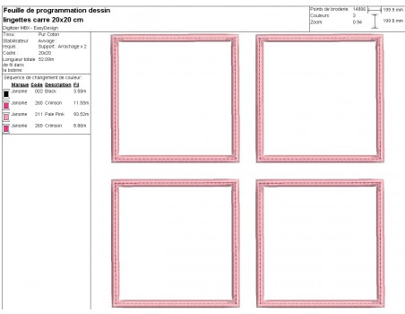 Motif de broderie machine ITH lingettes carrées