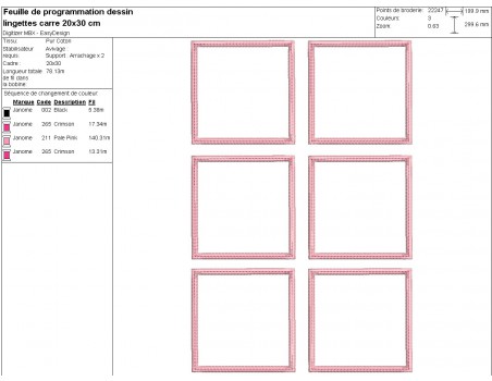 Motif de broderie machine ITH lingettes carrées