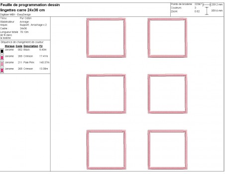 Motif de broderie machine ITH lingettes carrées