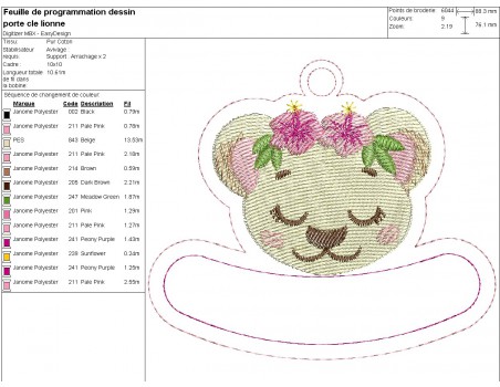 machine embroidery design lioness keychains customizable ith