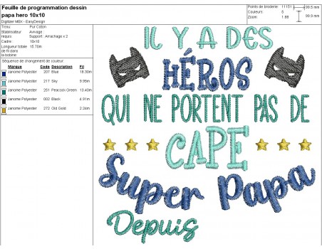 Motif de broderie  machine super papa a personnaliser