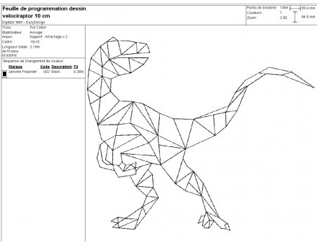 Motif de broderie machine vélociraptor origami