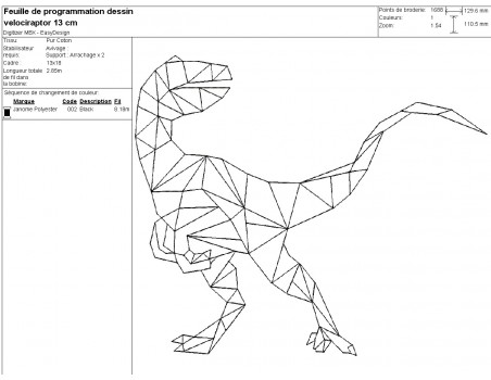 Motif de broderie machine vélociraptor origami