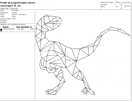 Motif de broderie machine vélociraptor origami