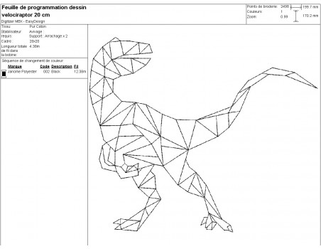 Motif de broderie machine vélociraptor origami