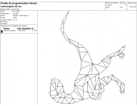 Motif de broderie machine vélociraptor origami