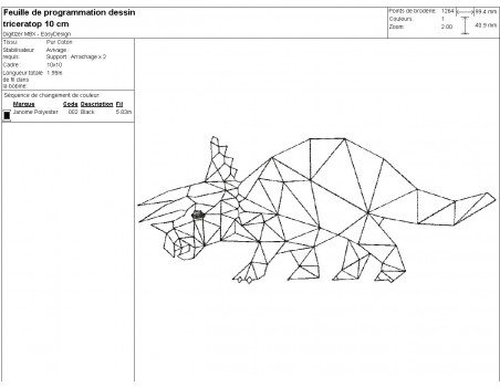 Motif de broderie machine tricératops origami