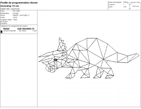 Motif de broderie machine tricératops origami