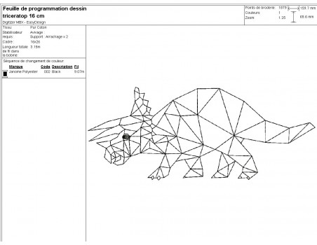 Motif de broderie machine tricératops origami